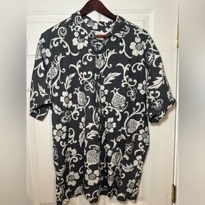 Kahala Vintage Aloha Shirt‎ Mens 2XL Gray & White Hawaiian Cotton Camp Floral.